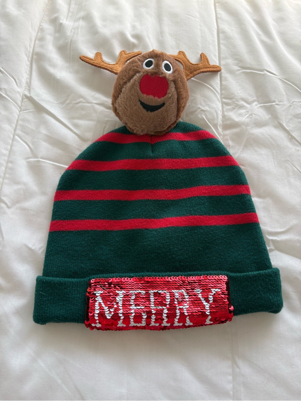 H&M Kids Striped Reindeer Beanie - Green & Red
